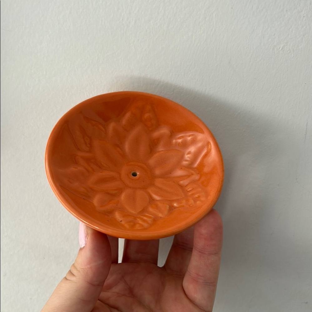 Orange Floral Incense Holder